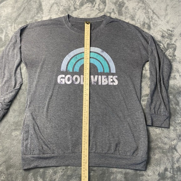 Good Vibes Shirt Womens S‎ Heather Gray Long Sleeve French Terry Pocket Tshirt - Picture 5 of 11